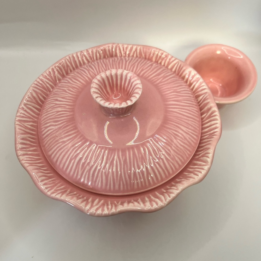 Vintage 1956 Miramar California Pink Pottery Covered Dish w/ Votive Holder - Picture 5 of 7